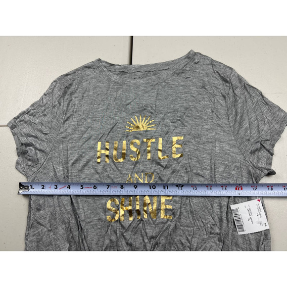 Nel + Lo Women XL Gray Hustle & Shine Crop Active Short Sleeve T Shirt Tee Top - Picture 2 of 5